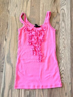 Mango MNG Pink Ruffle Detail Stretch Tank Top Shell Top